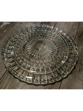 Vintage Federal Glass Sunflower Bubble 3-Footed Clear Glass Cake Plate 11" 1950s